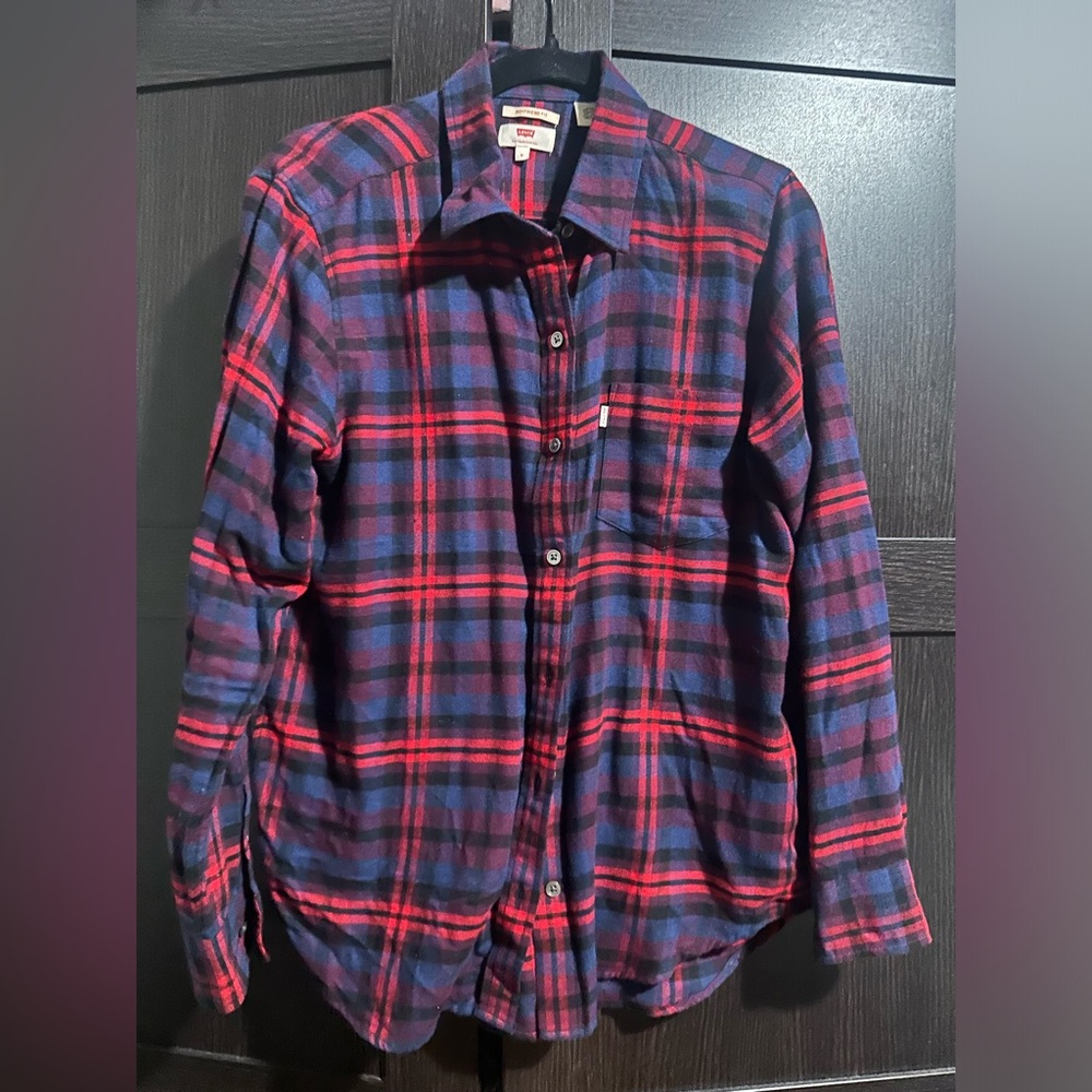 Red and Blue Plaid Button-Up Shirt